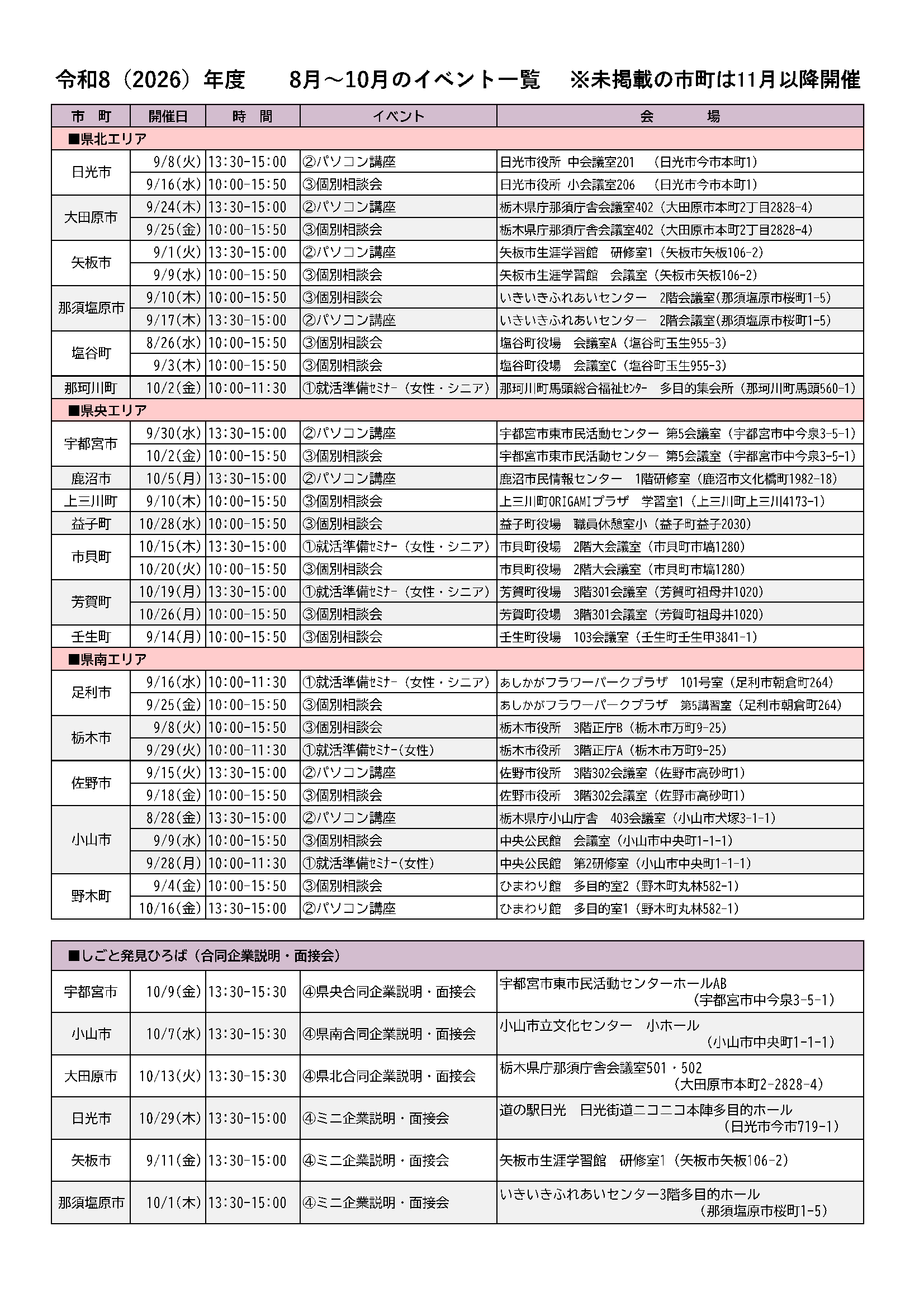 令和8年度全エリアイベント案内チラシ裏